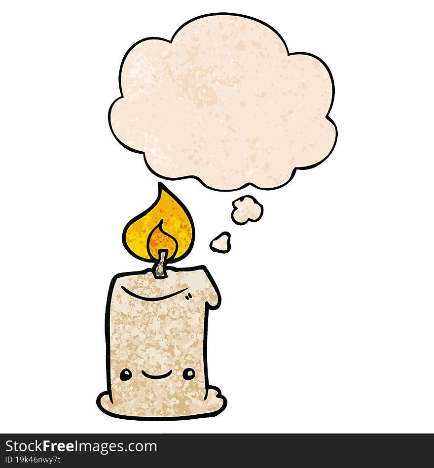 cartoon candle and thought bubble in grunge texture pattern style