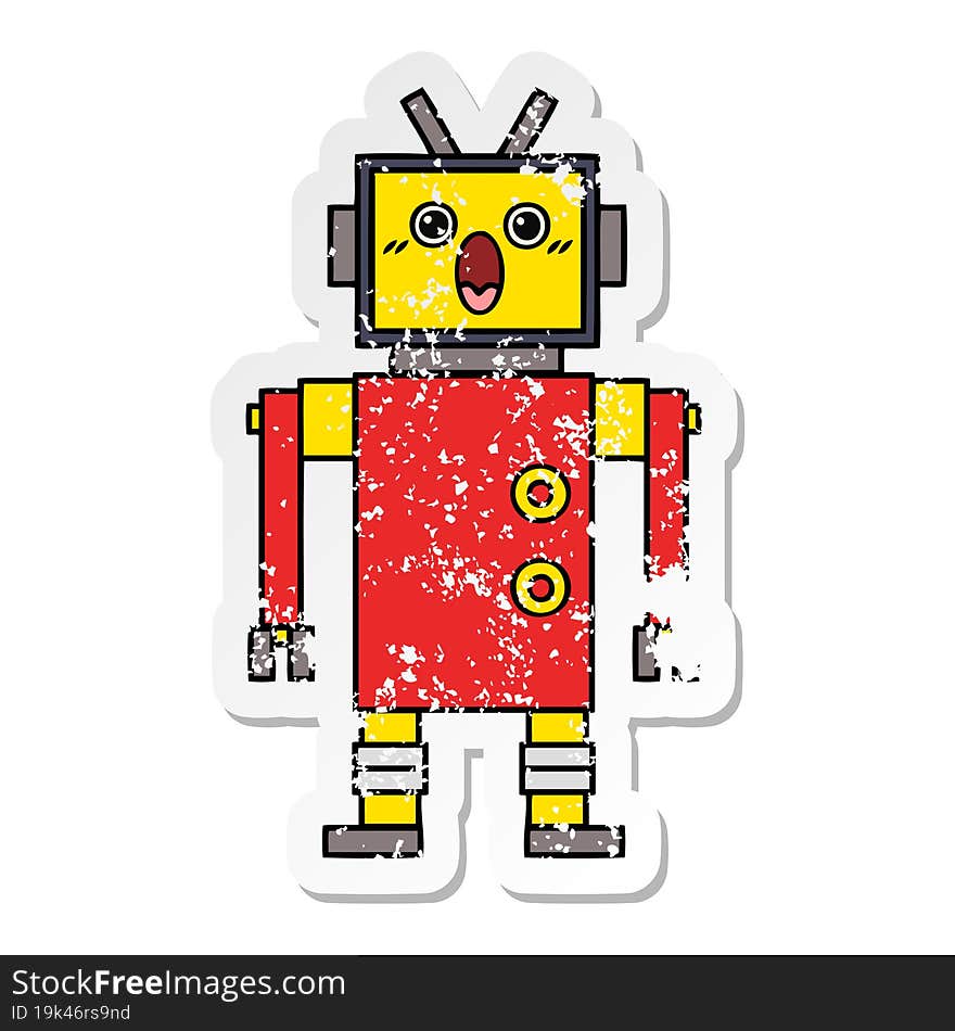 Distressed Sticker Of A Cute Cartoon Robot