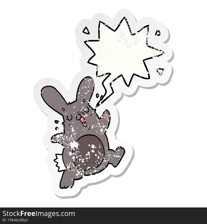 Cartoon Rabbit And Speech Bubble Distressed Sticker