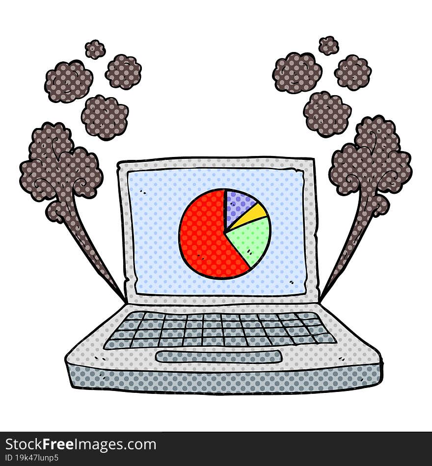 Cartoon Laptop Computer With Pie Chart