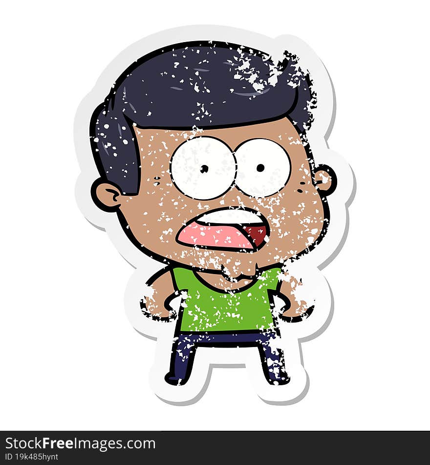 distressed sticker of a cartoon shocked man