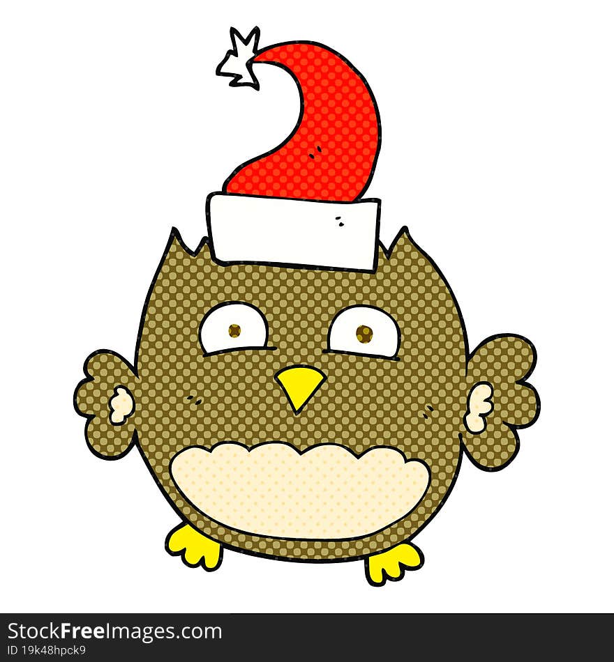 Cartoon Owl Wearing Christmas Hat