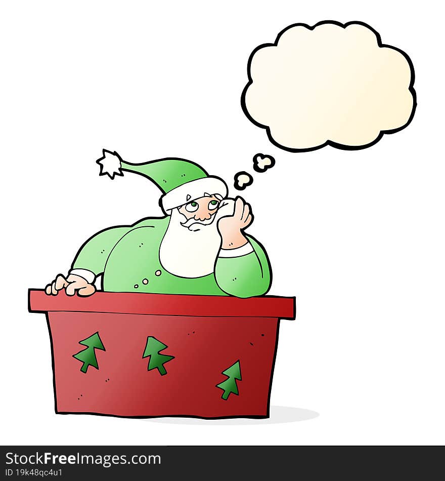 cartoon bored santa claus with thought bubble