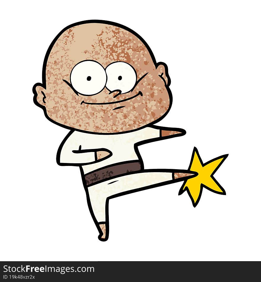 cartoon bald man karate kicking. cartoon bald man karate kicking