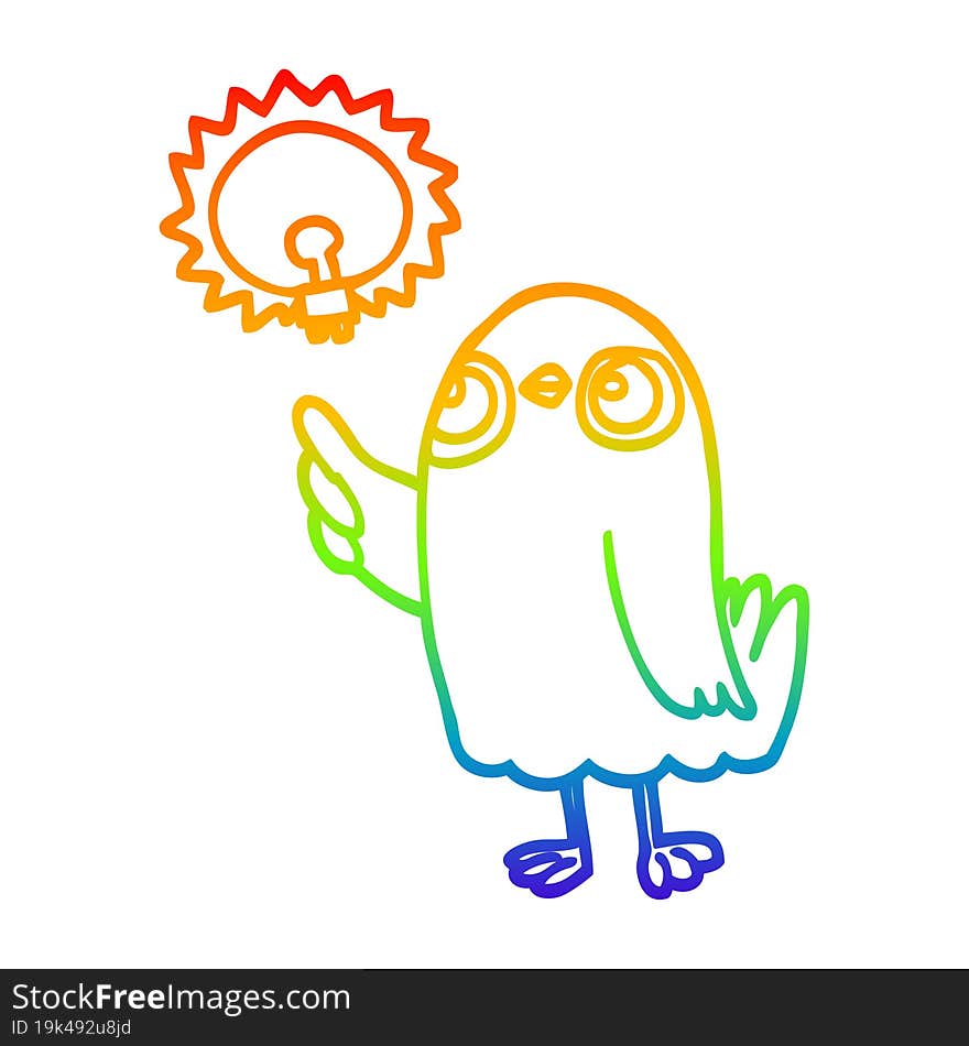 Rainbow Gradient Line Drawing Cartoon Bird With Great Idea