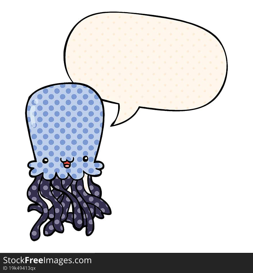 cartoon octopus and speech bubble in comic book style