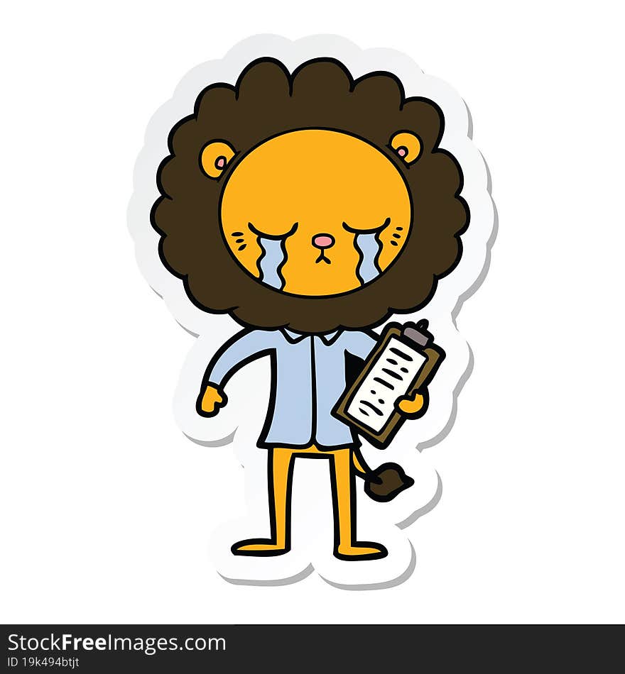 sticker of a crying cartoon lion