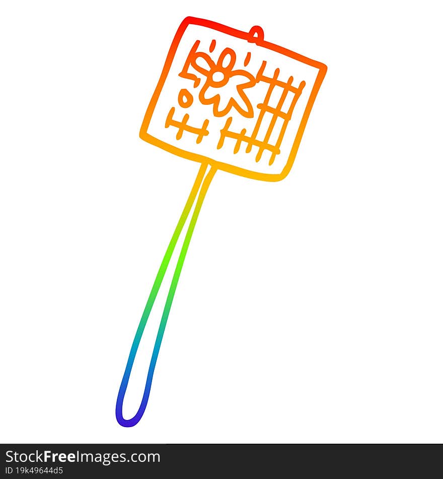 rainbow gradient line drawing of a cartoon fly swatted