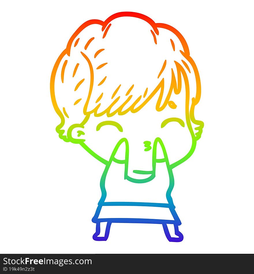 Rainbow Gradient Line Drawing Cartoon Woman Thinking