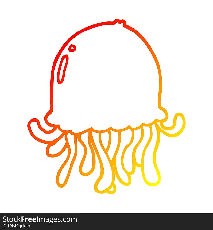 Warm Gradient Line Drawing Cartoon Jellyfish