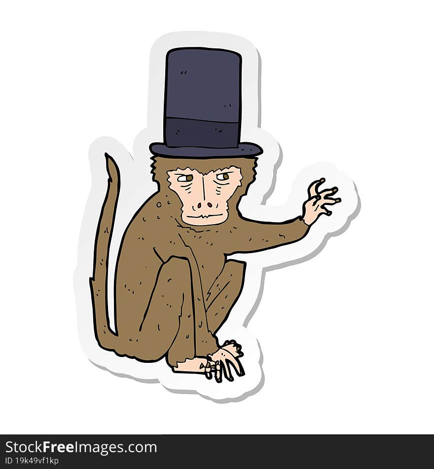 sticker of a cartoon monkey wearing top hat