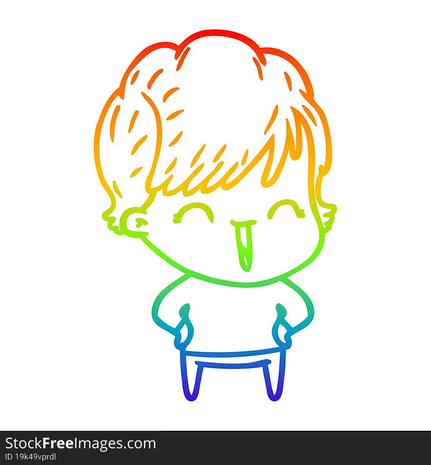 Rainbow Gradient Line Drawing Cartoon Laughing Woman