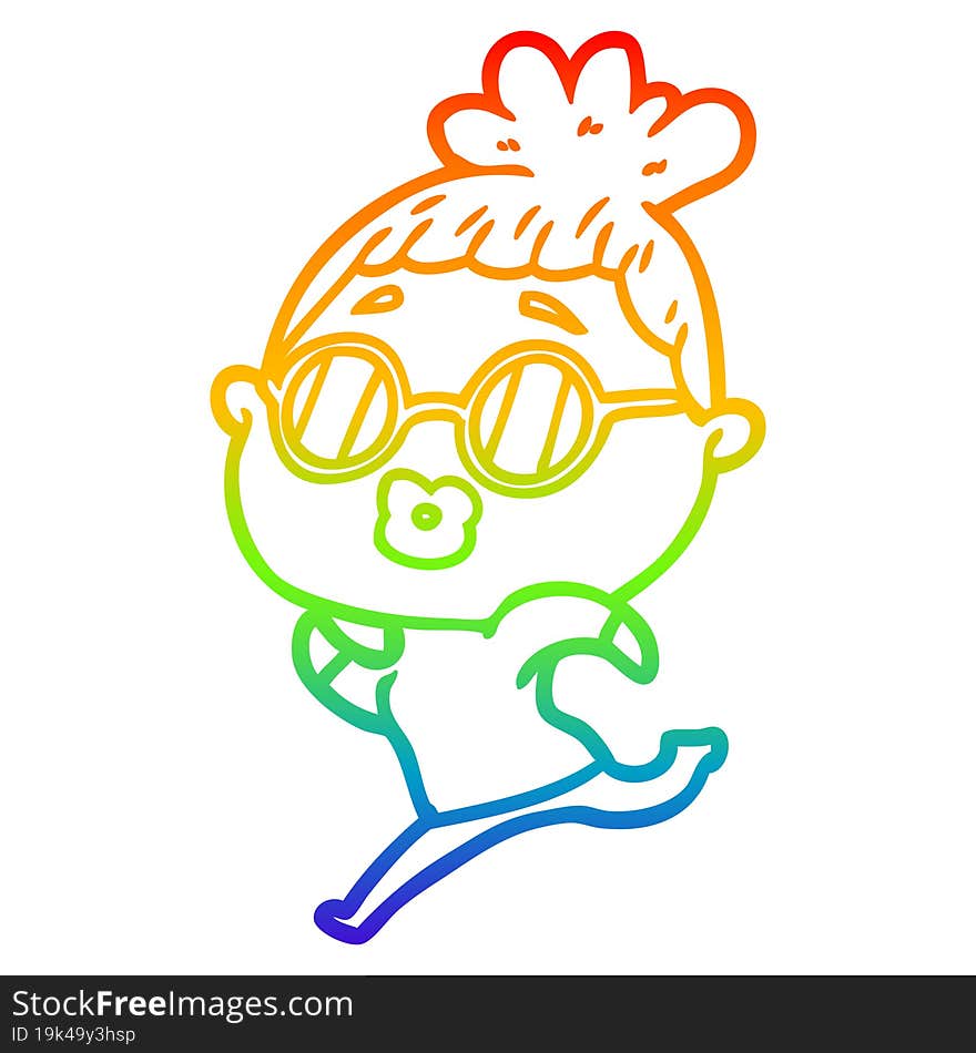 rainbow gradient line drawing cartoon woman running wearing sunglasses