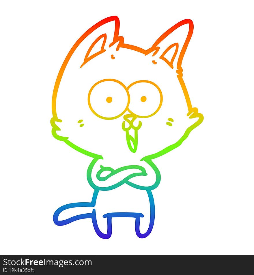 rainbow gradient line drawing funny cartoon cat