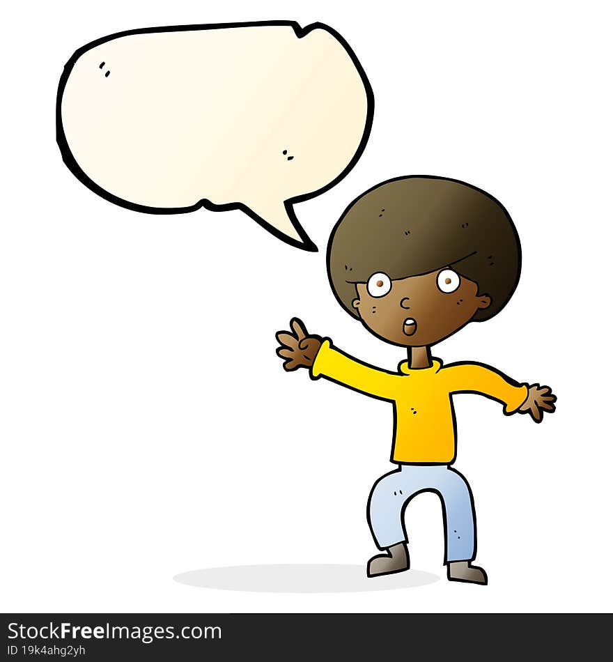 Cartoon Panicking Boy With Speech Bubble