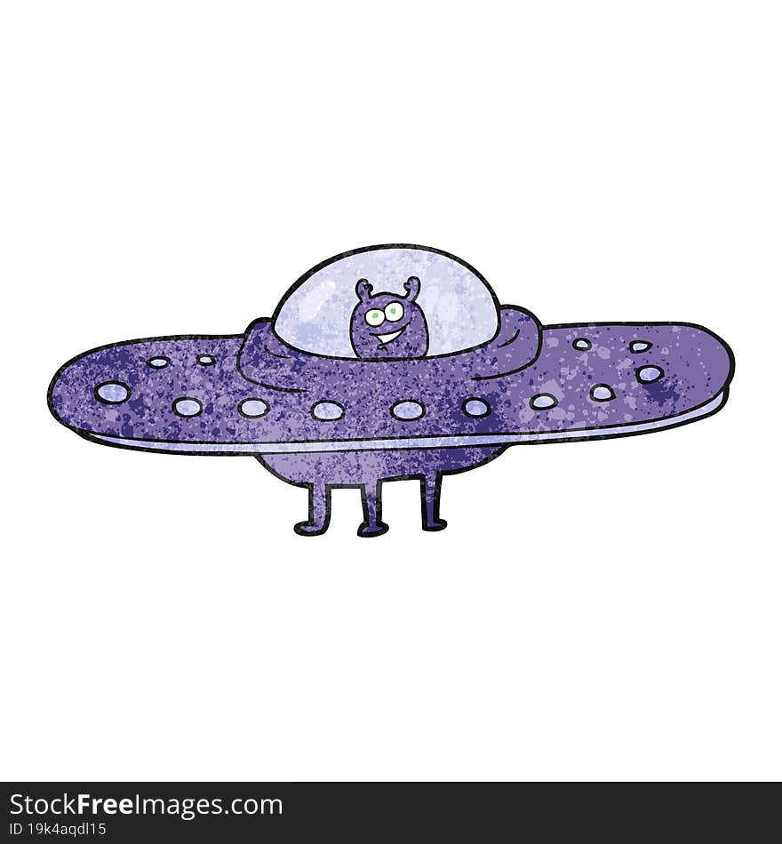 freehand textured cartoon flying saucer