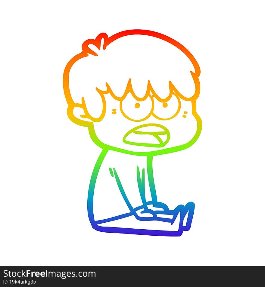 rainbow gradient line drawing worried cartoon boy