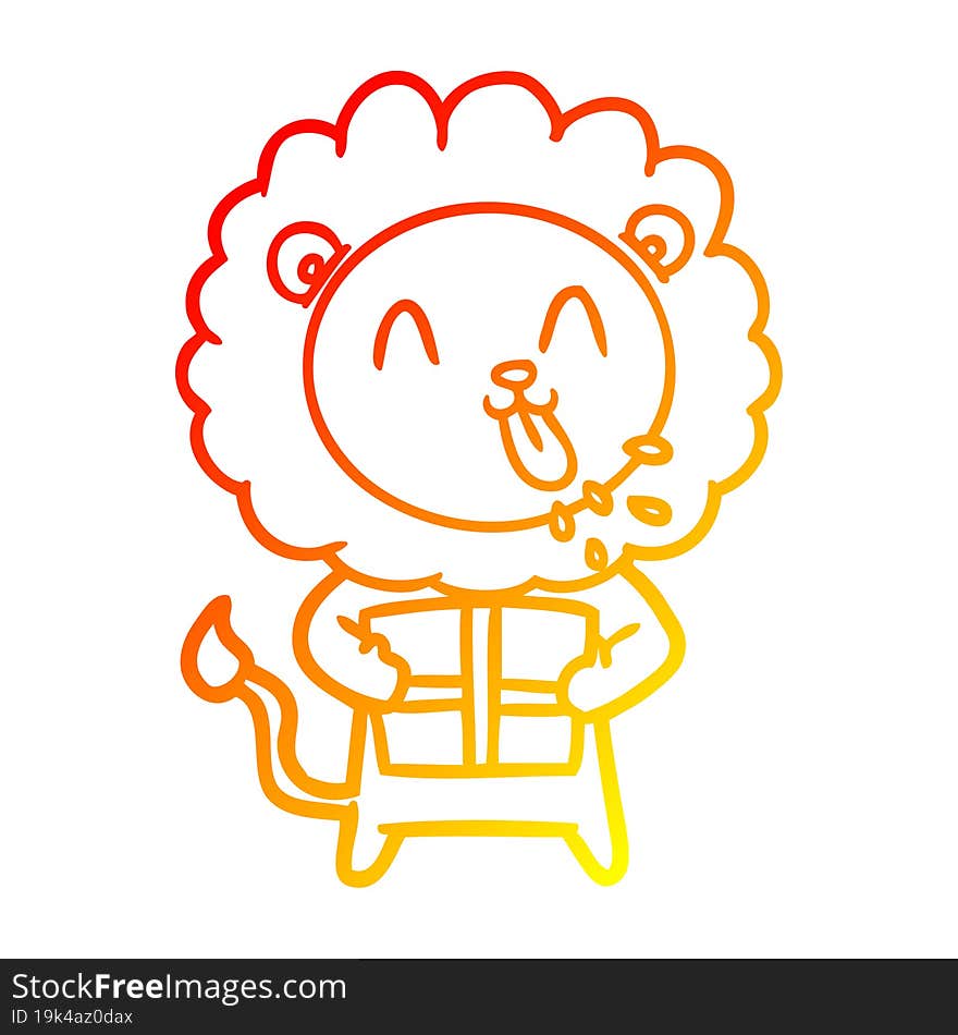 warm gradient line drawing of a happy cartoon lion