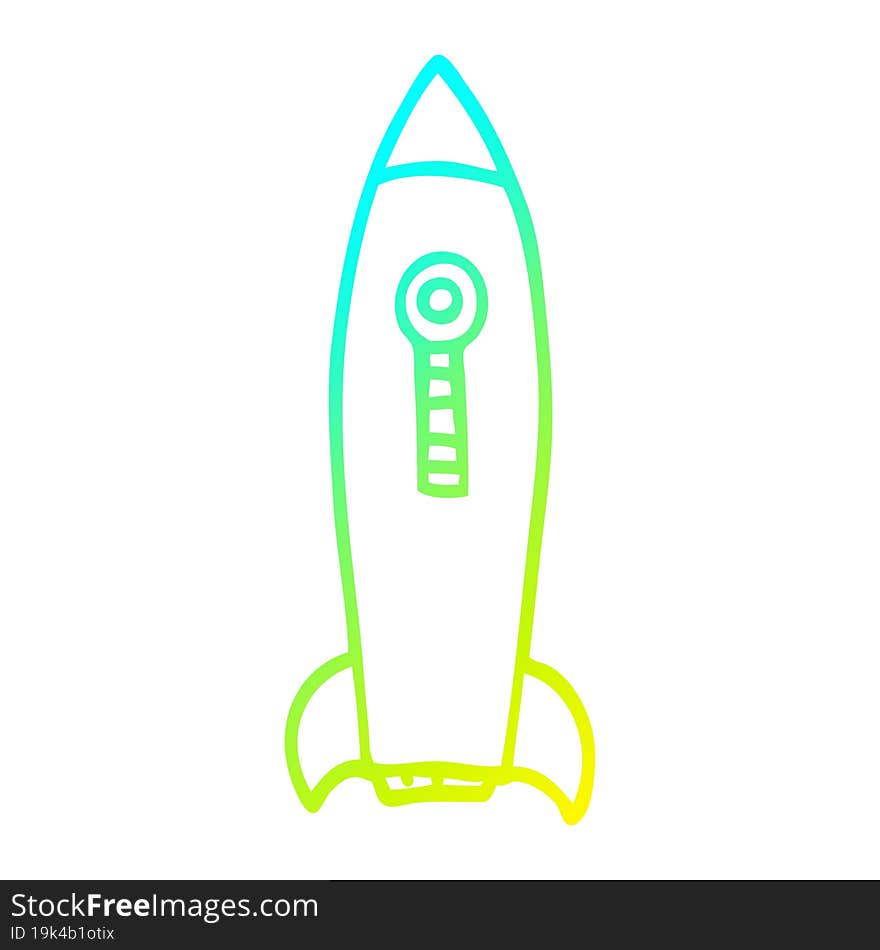 Cold Gradient Line Drawing Cartoon Space Rocket