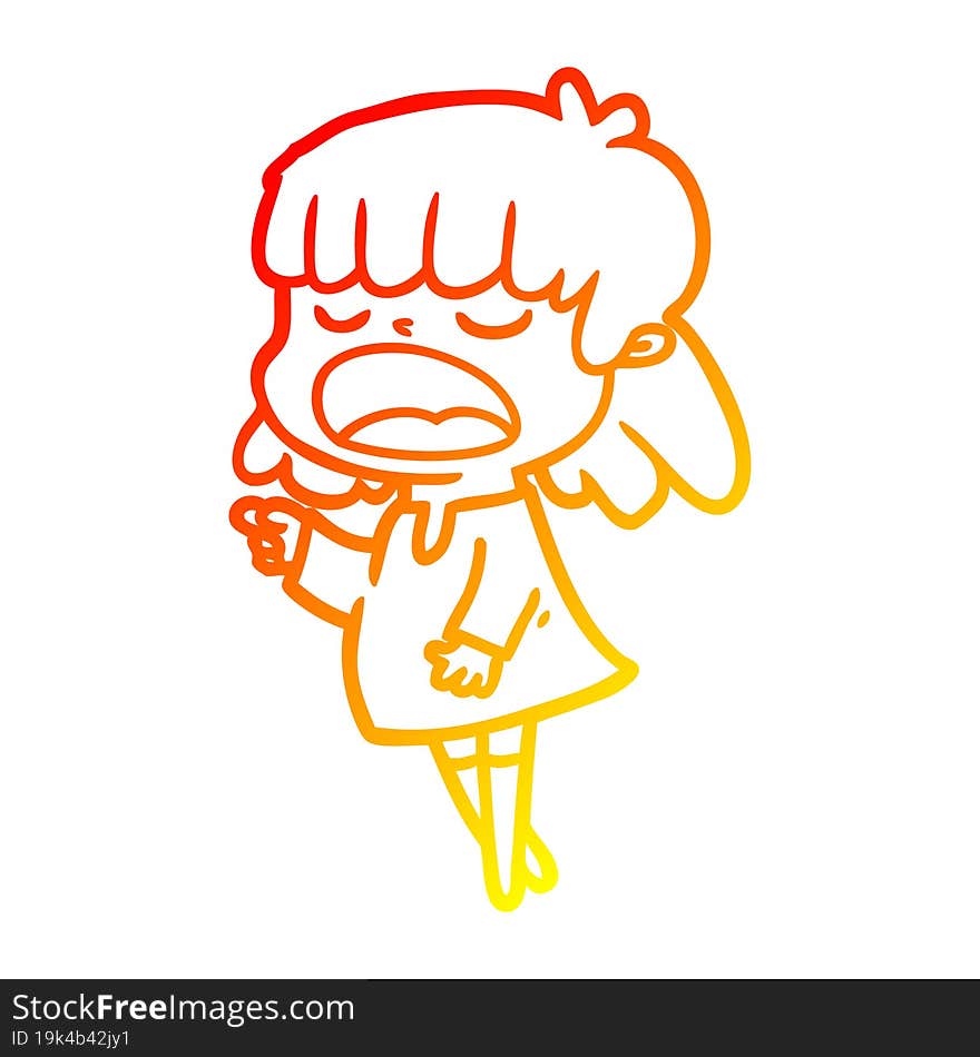 warm gradient line drawing of a cartoon woman talking loudly