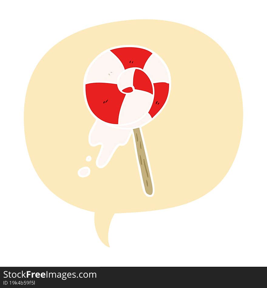 Cartoon Traditional Lollipop And Speech Bubble In Retro Style