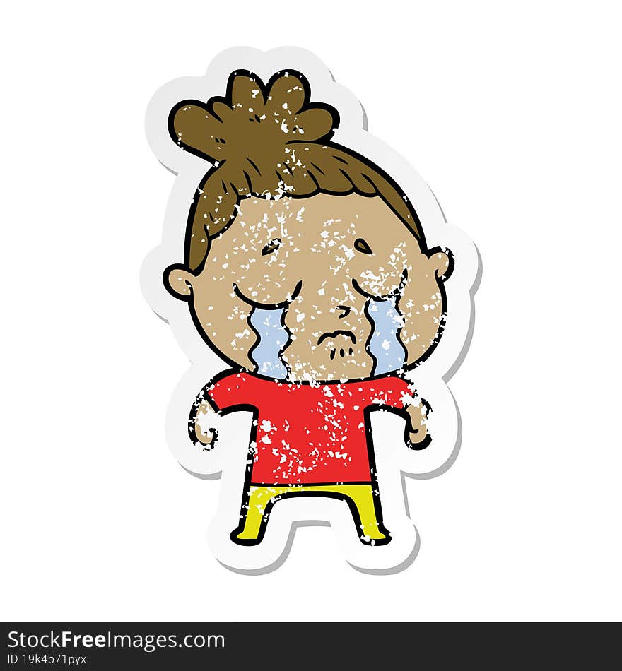 distressed sticker of a cartoon crying woman