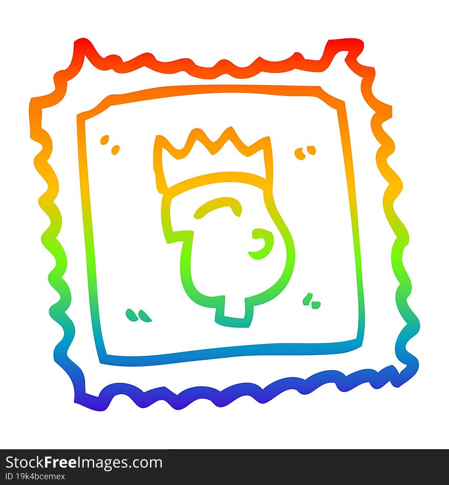 rainbow gradient line drawing cartoon stamp with royal face