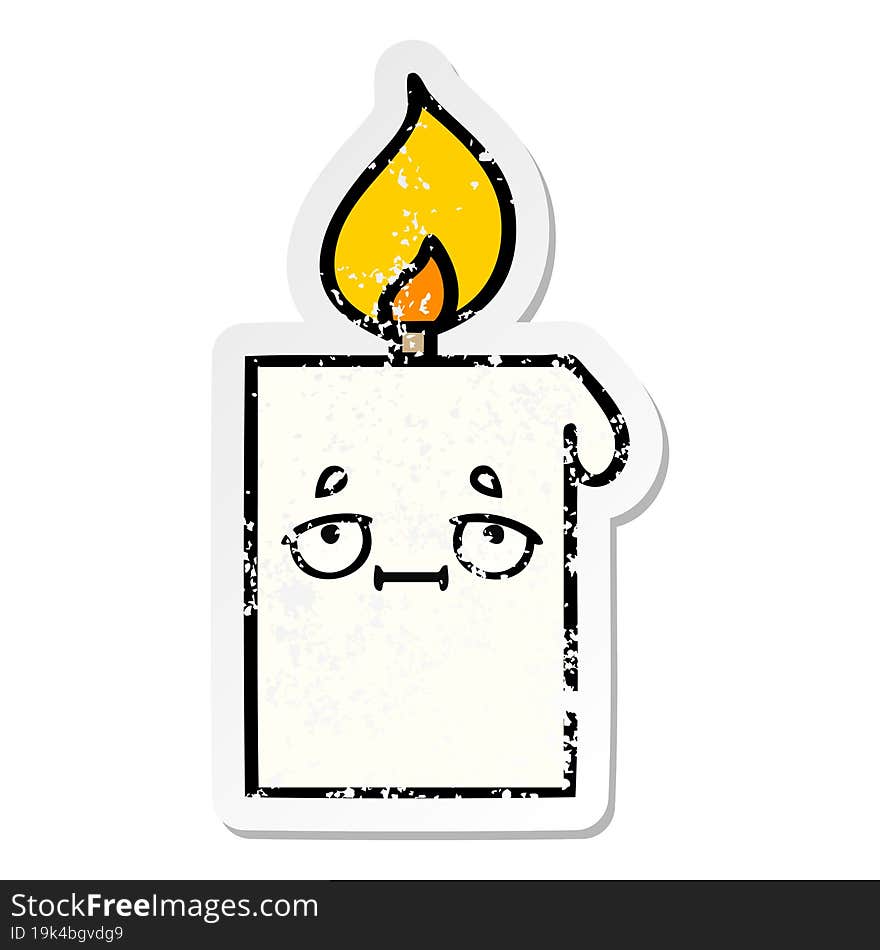 distressed sticker of a cute cartoon lit candle