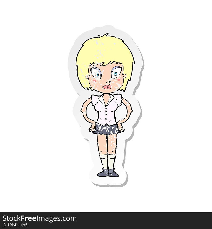 retro distressed sticker of a cartoon pretty girl