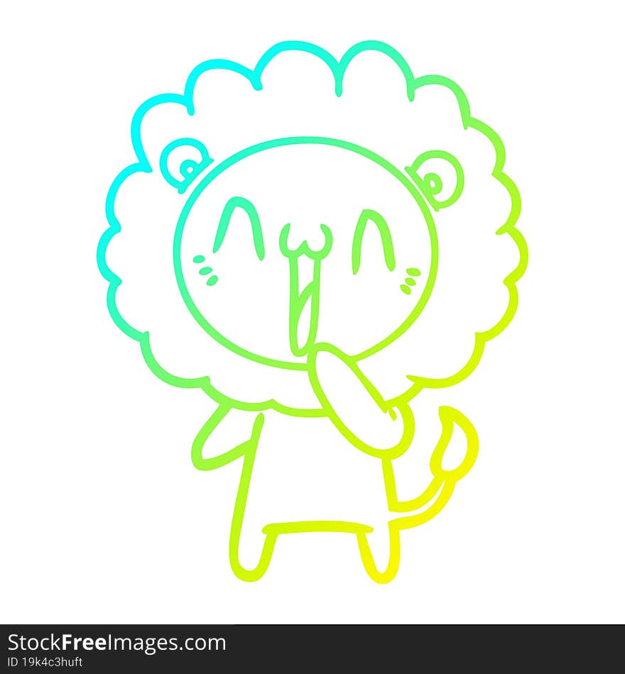 cold gradient line drawing of a happy cartoon lion