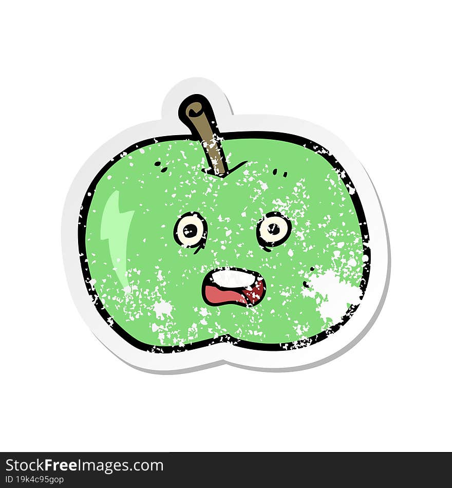 retro distressed sticker of a cartoon shiny apple