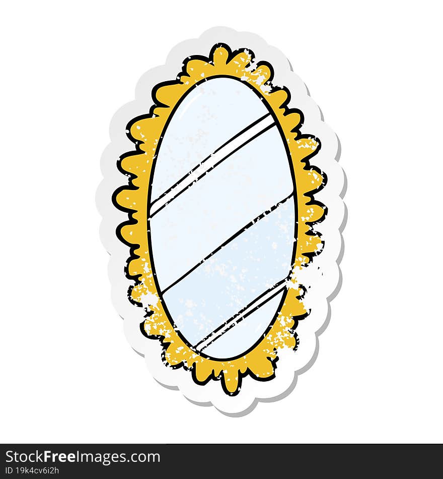 distressed sticker of a cartoon mirror