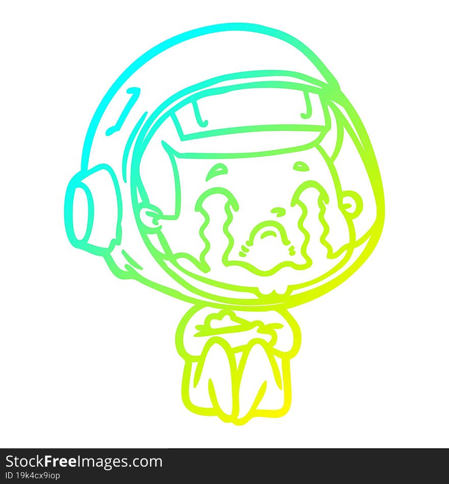 Cold Gradient Line Drawing Cartoon Crying Astronaut