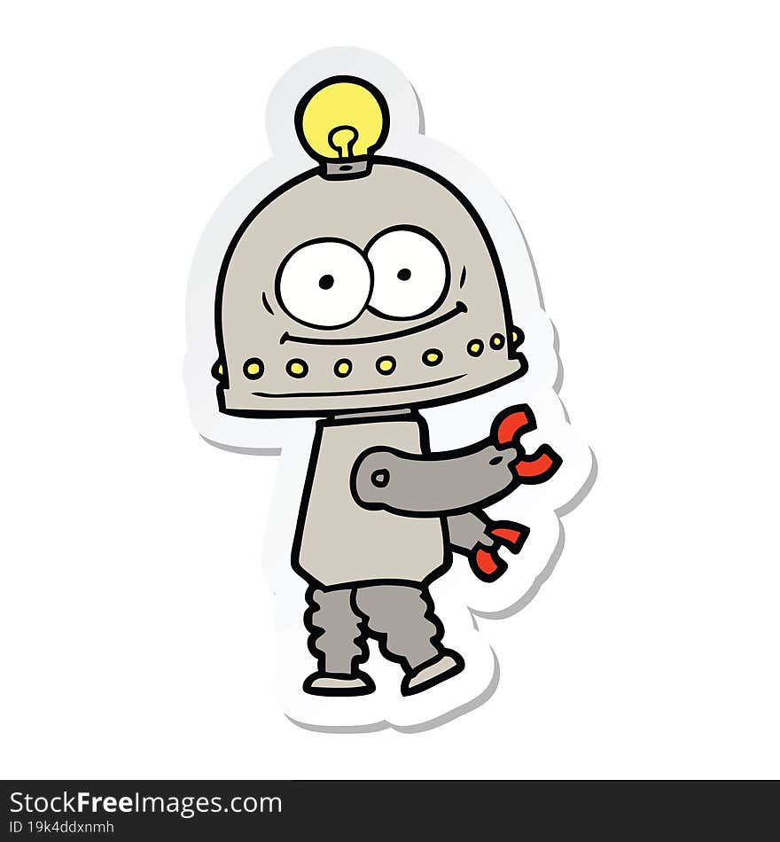 Sticker Of A Happy Carton Robot With Light Bulb