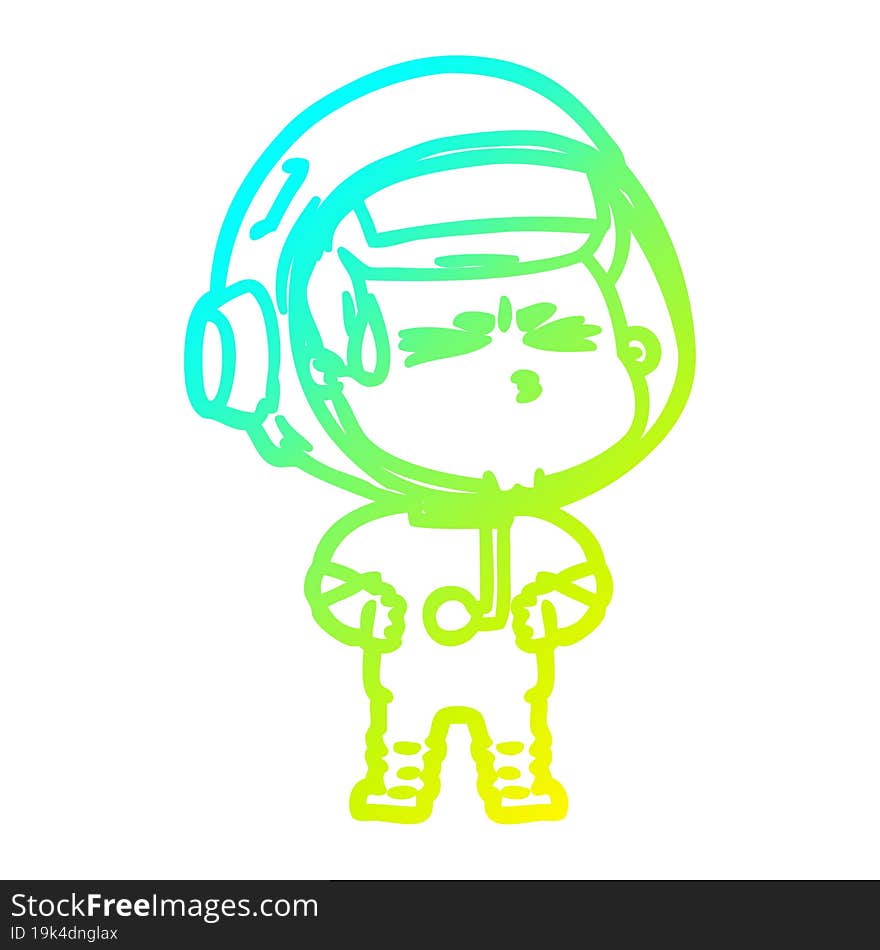 cold gradient line drawing cartoon stressed astronaut