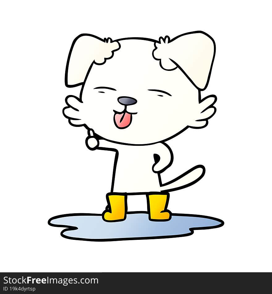 cartoon dog sticking out tongue in puddle. cartoon dog sticking out tongue in puddle