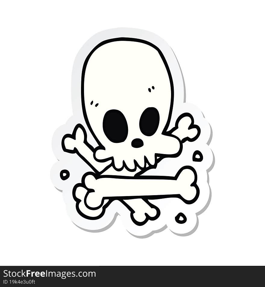 Sticker Of A Cartoon Skull And Bones