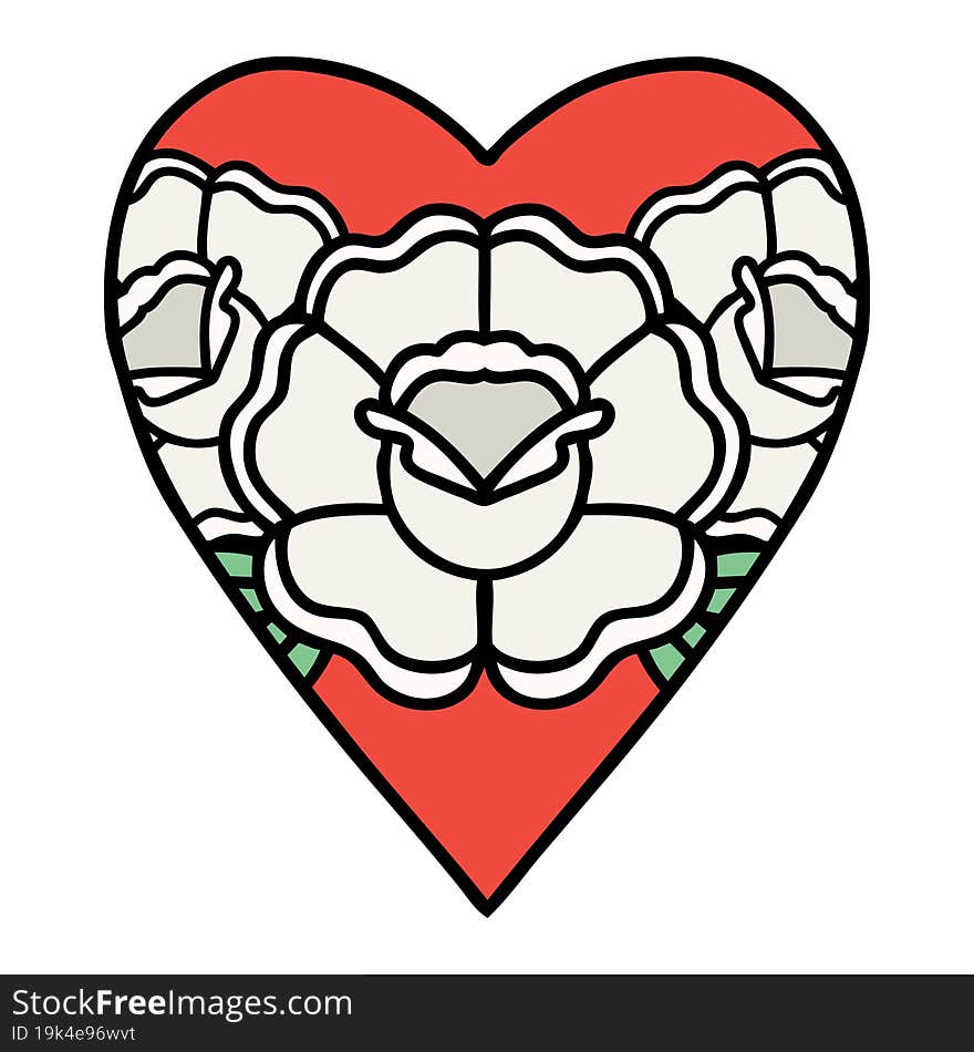 tattoo in traditional style of a heart and flowers. tattoo in traditional style of a heart and flowers