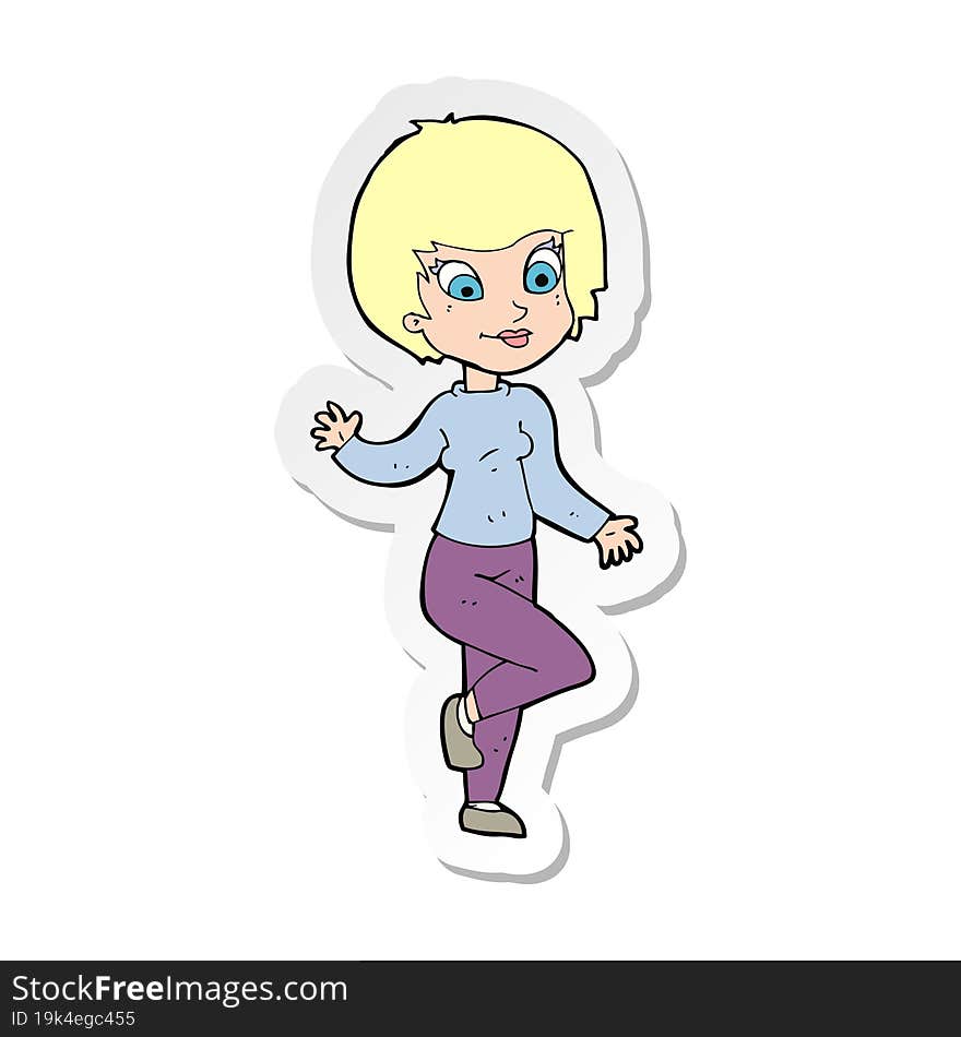 sticker of a cartoon woman waving