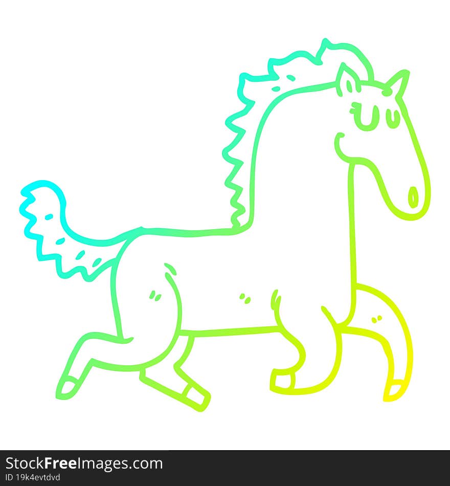 cold gradient line drawing of a cartoon magnificent stallion
