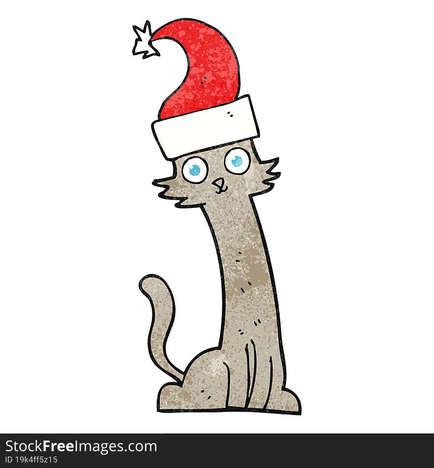 Textured Cartoon Cat In Christmas Hat