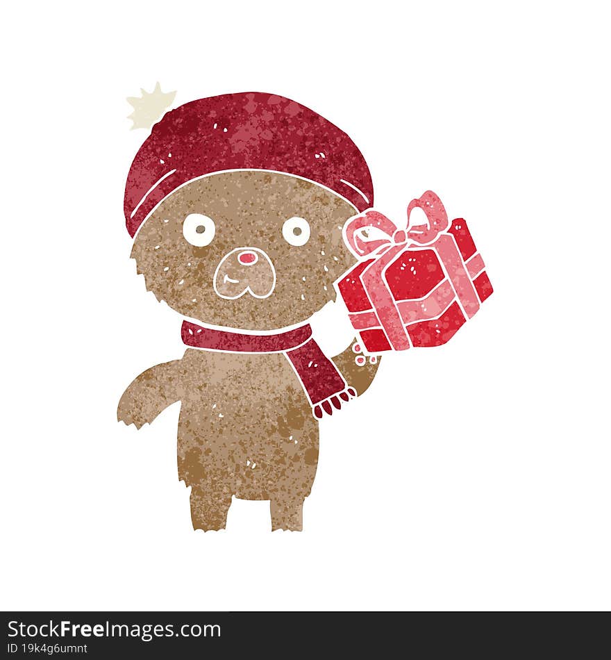 cartoon christmas teddy bear with present