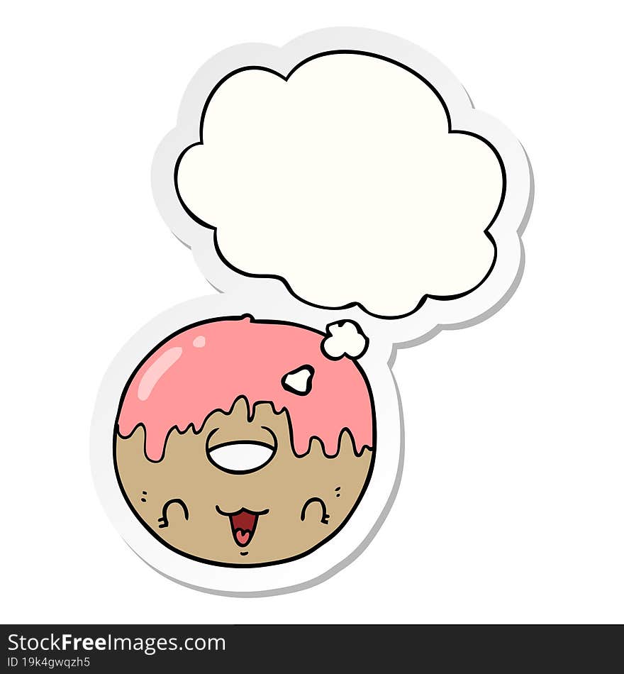 cute cartoon donut and thought bubble as a printed sticker