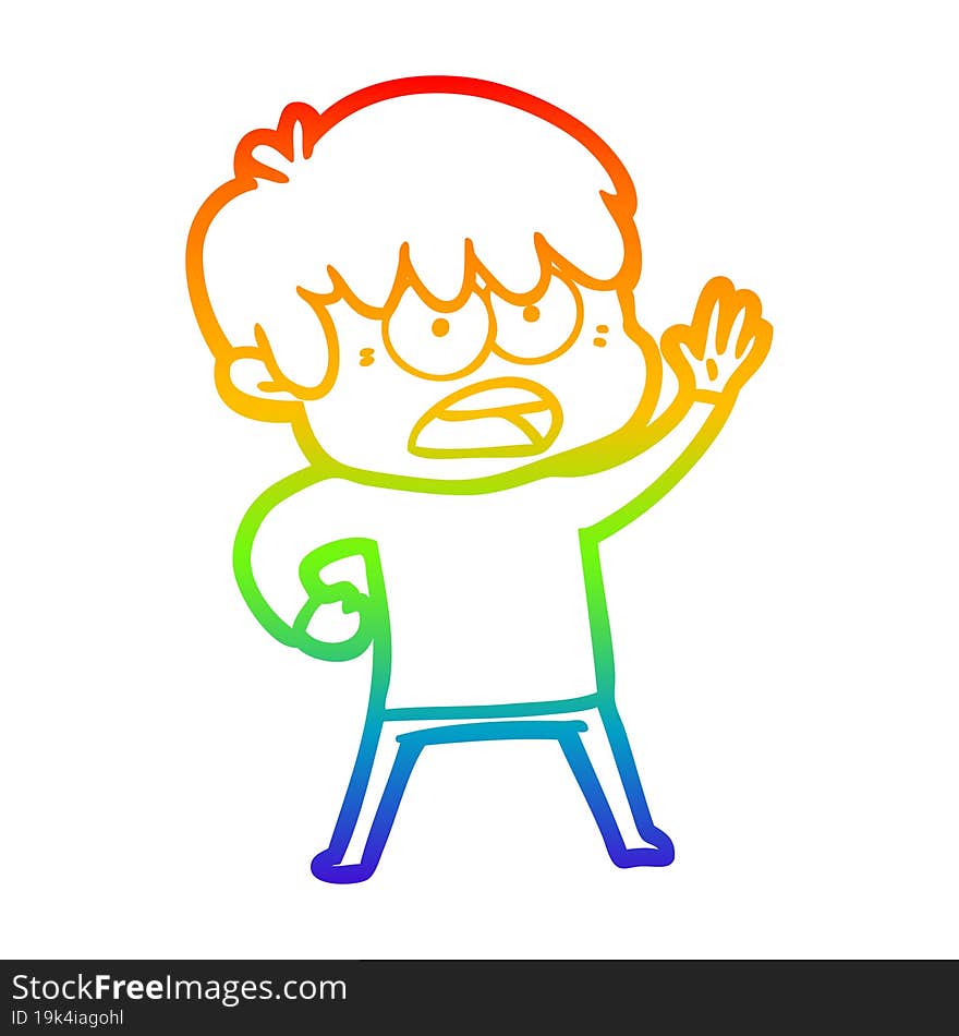 rainbow gradient line drawing worried cartoon boy