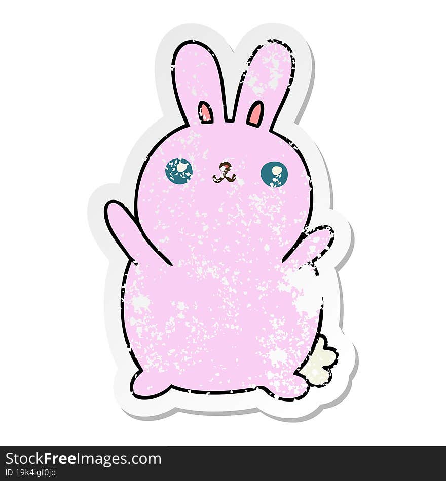 distressed sticker of a quirky hand drawn cartoon rabbit