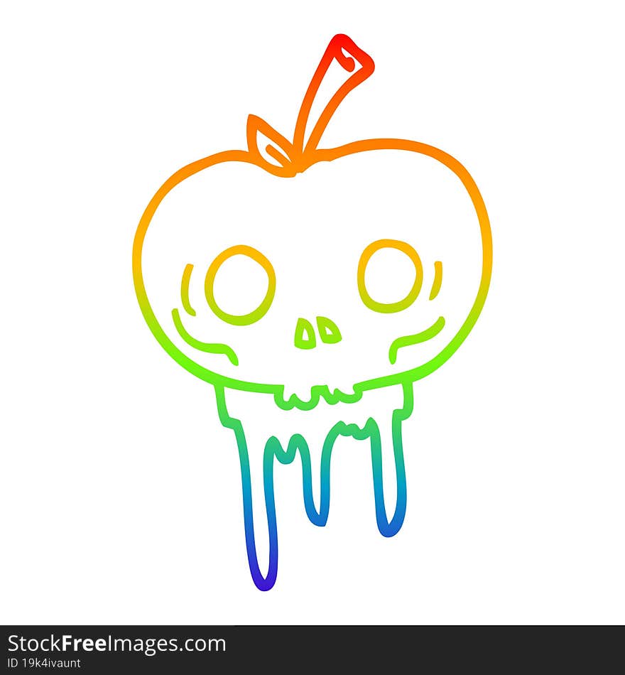 rainbow gradient line drawing of a cartoon halloween apple