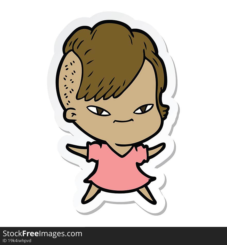 sticker of a cute cartoon girl with hipster haircut