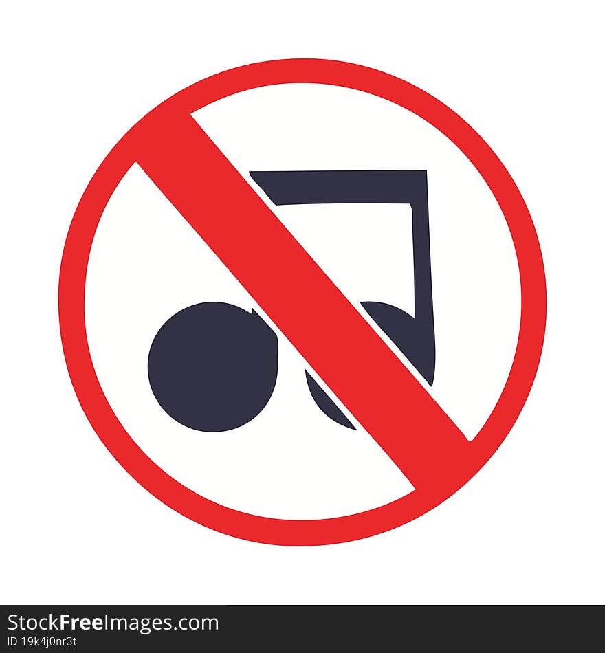 flat color retro cartoon of a no music sign