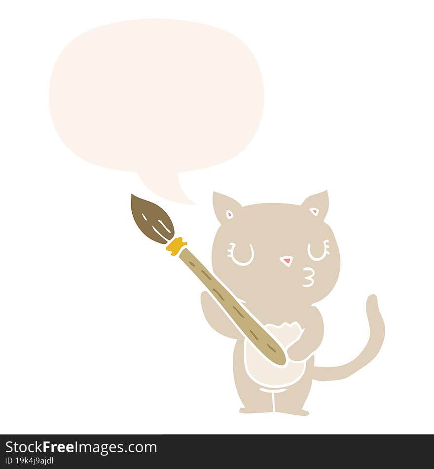 cute cartoon cat with speech bubble in retro style