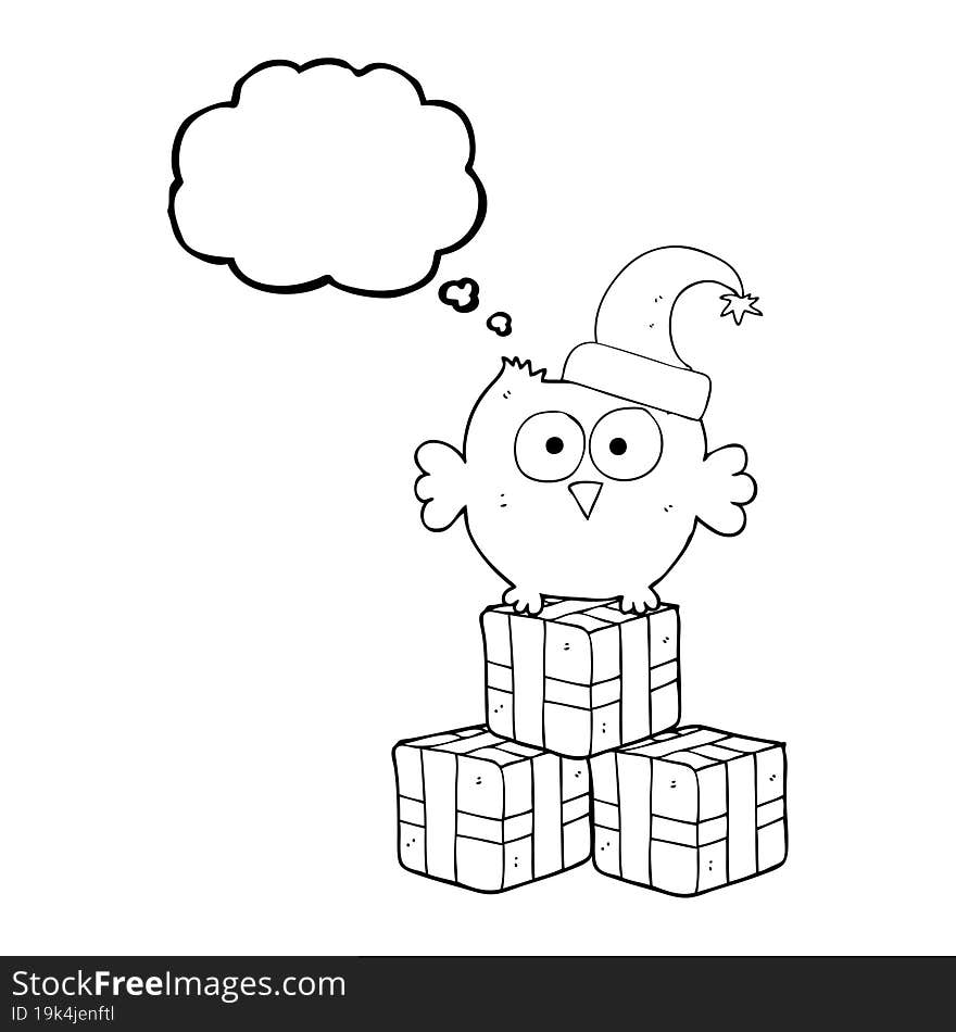 thought bubble cartoon little owl wearing christmas hat